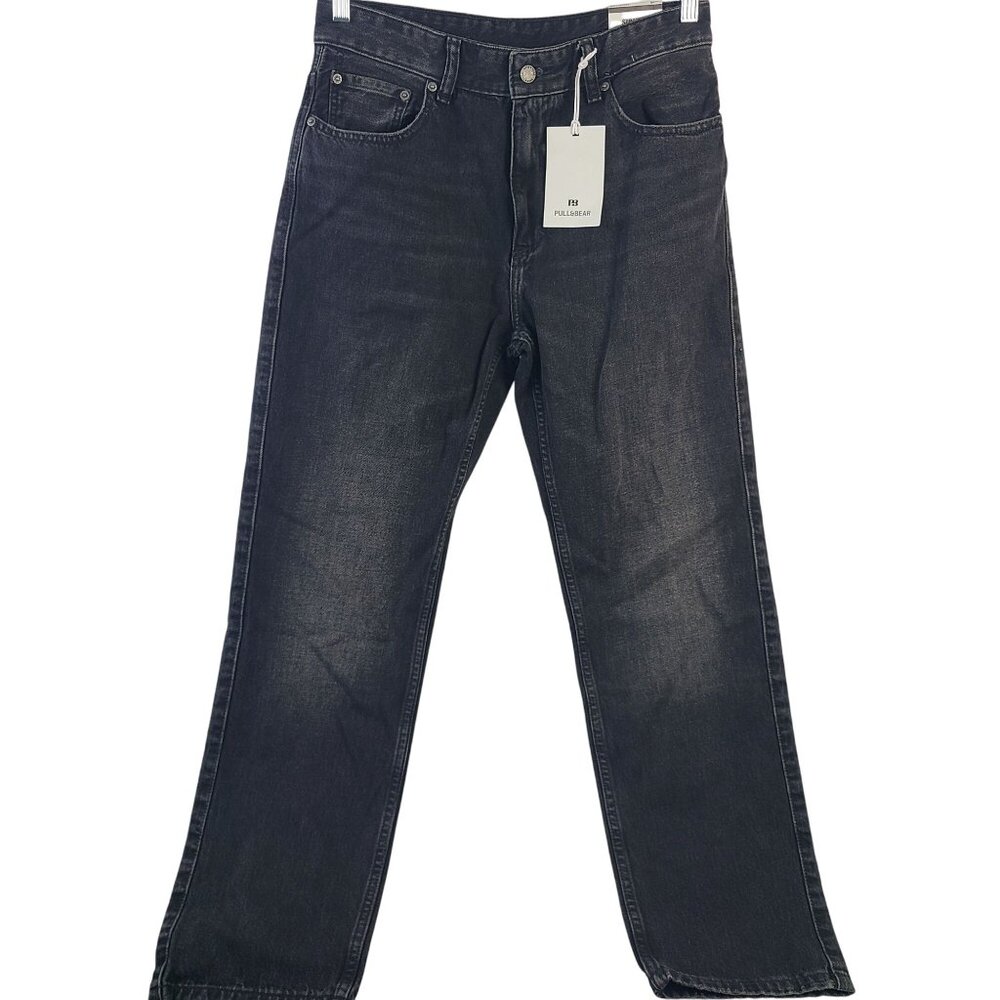 NWT Pull & Bear Straight Fit Washed Black Denim Jeans Size 31 USA